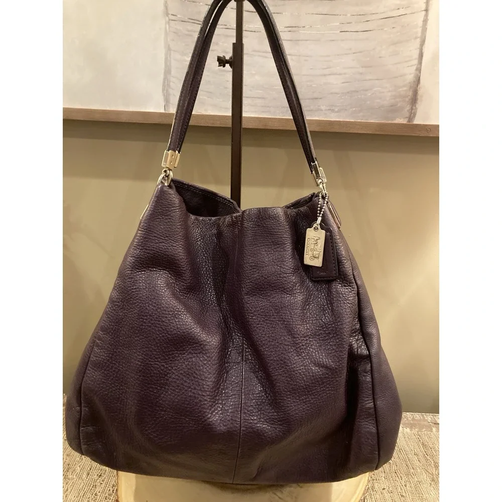 Coach Phoebe Purple Pebbled Leather Triple Compartment‎ Shoulder Bag 24621